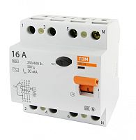 Выключатель дифференциальный (УЗО) ВД1-63 4п 16А 30мА тип AC | код. SQ0203-0028 | TDM